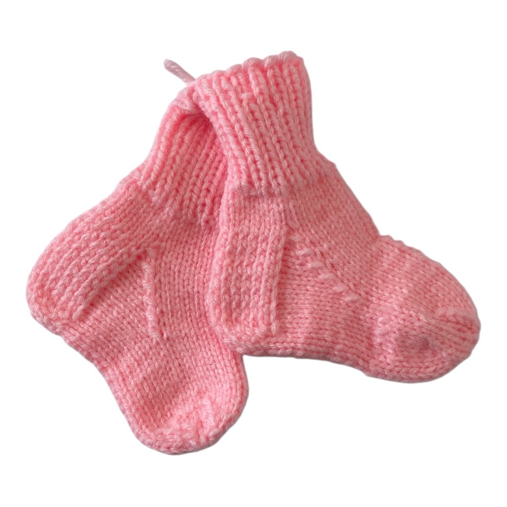 Hand made Girls Knitting Pink 100% Acrilic Socks, 1-2 years.